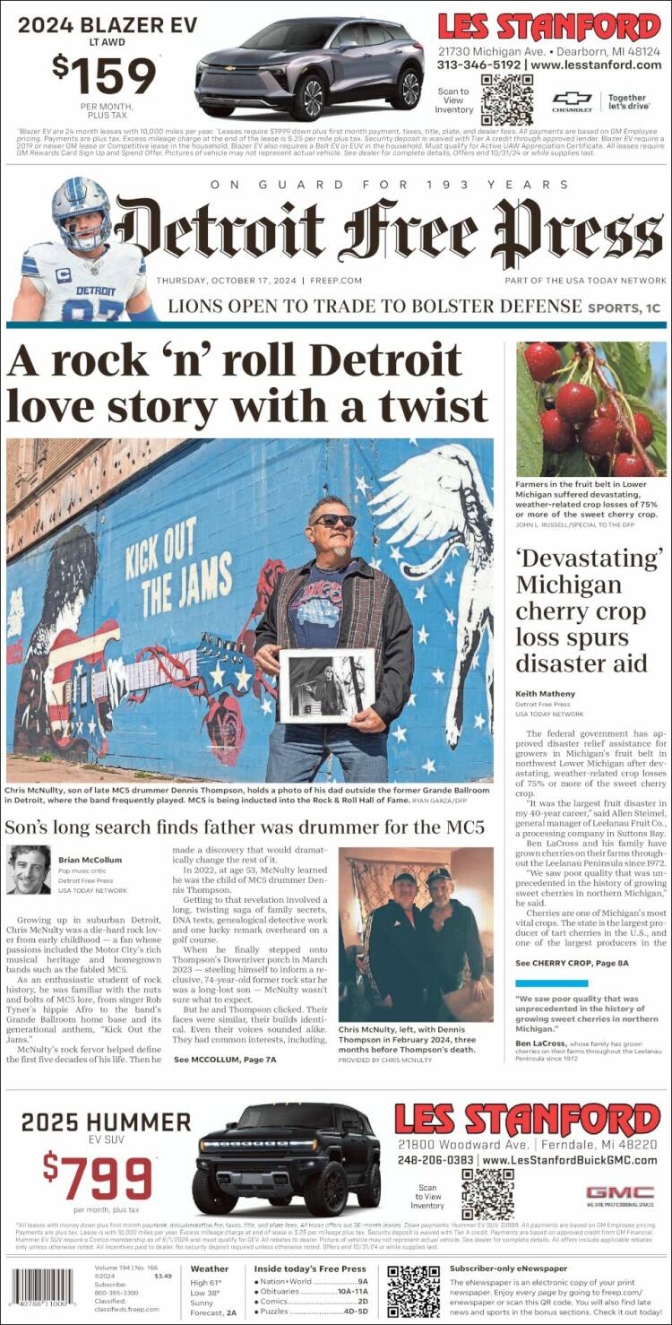 Portada de Detroit Free Press (USA)