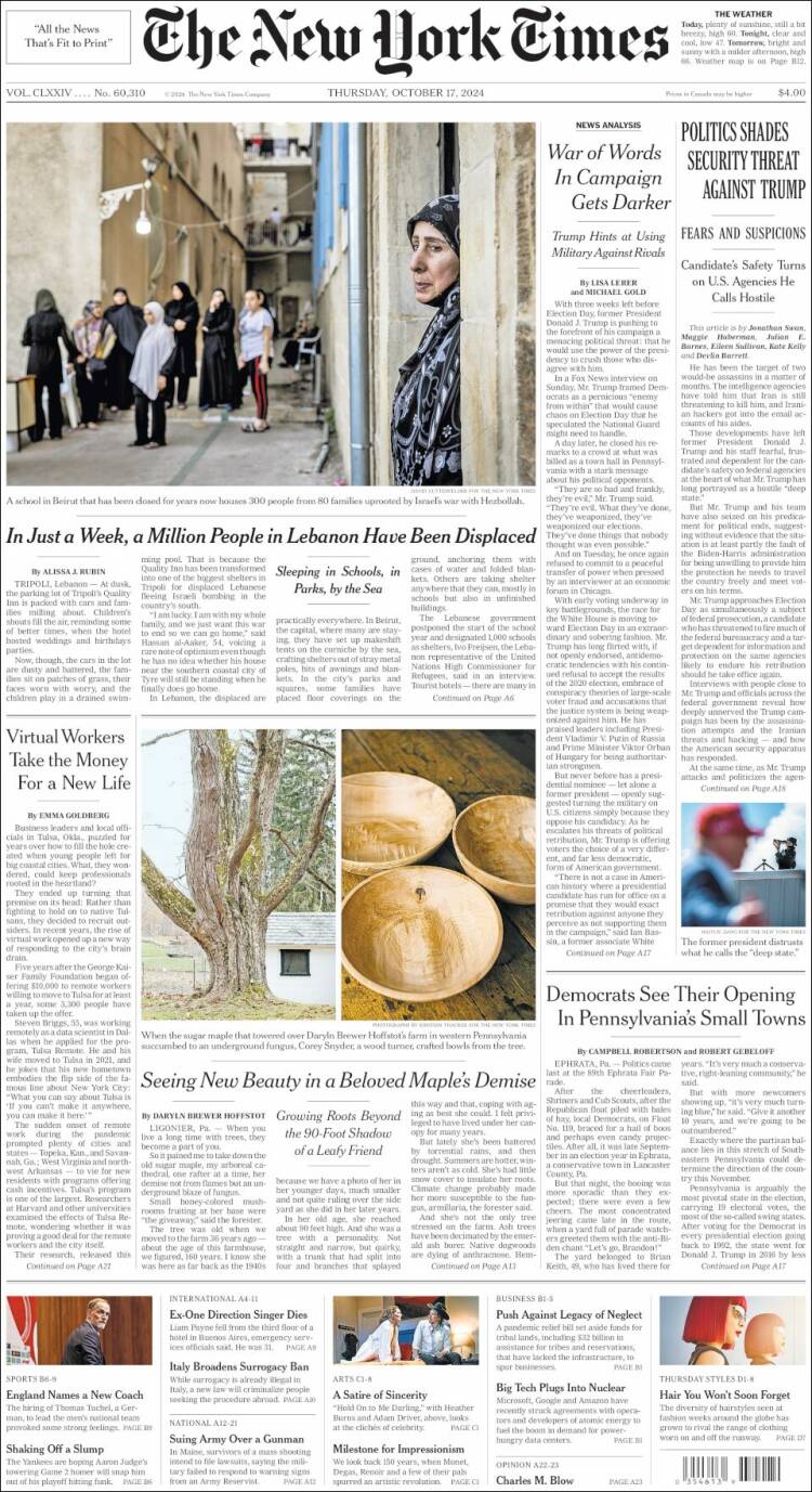 Portada de New York Times (USA)