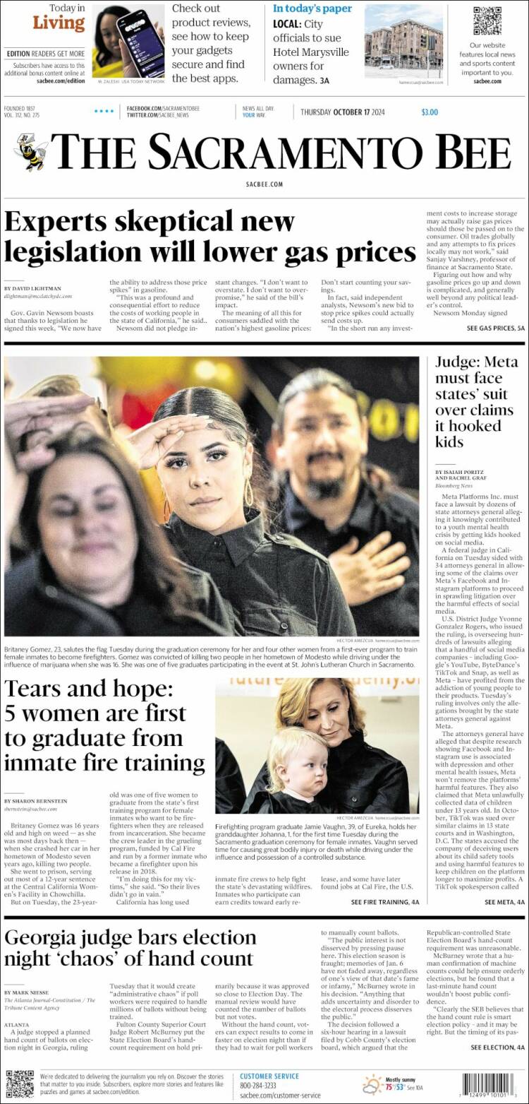 Portada de The Sacramento Bee (USA)