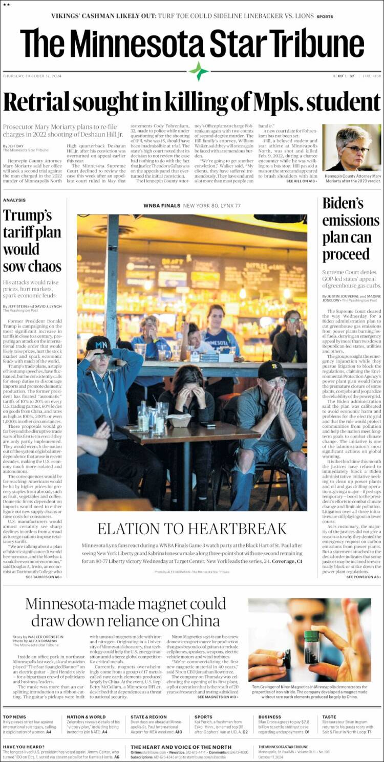 Portada de Star Tribune (USA)