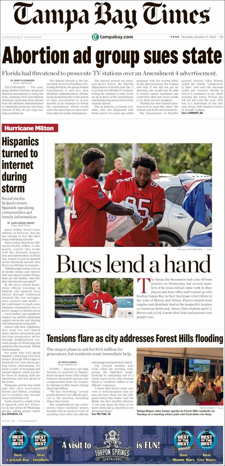 Portada de Tampa Bay Times (USA)