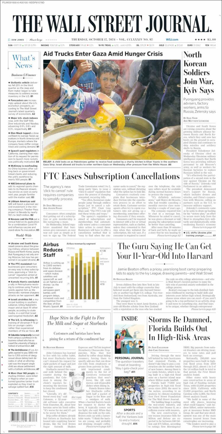 Portada de Wall Street Journal (USA)