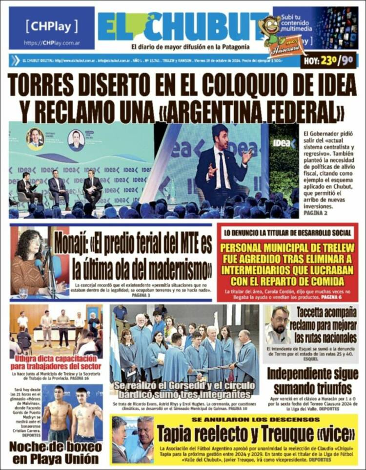 Portada de El Chubut (Argentina)