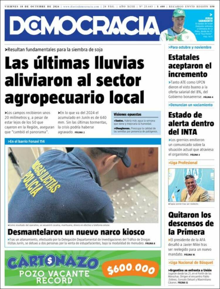 Portada de Diario Democracia (Argentina)