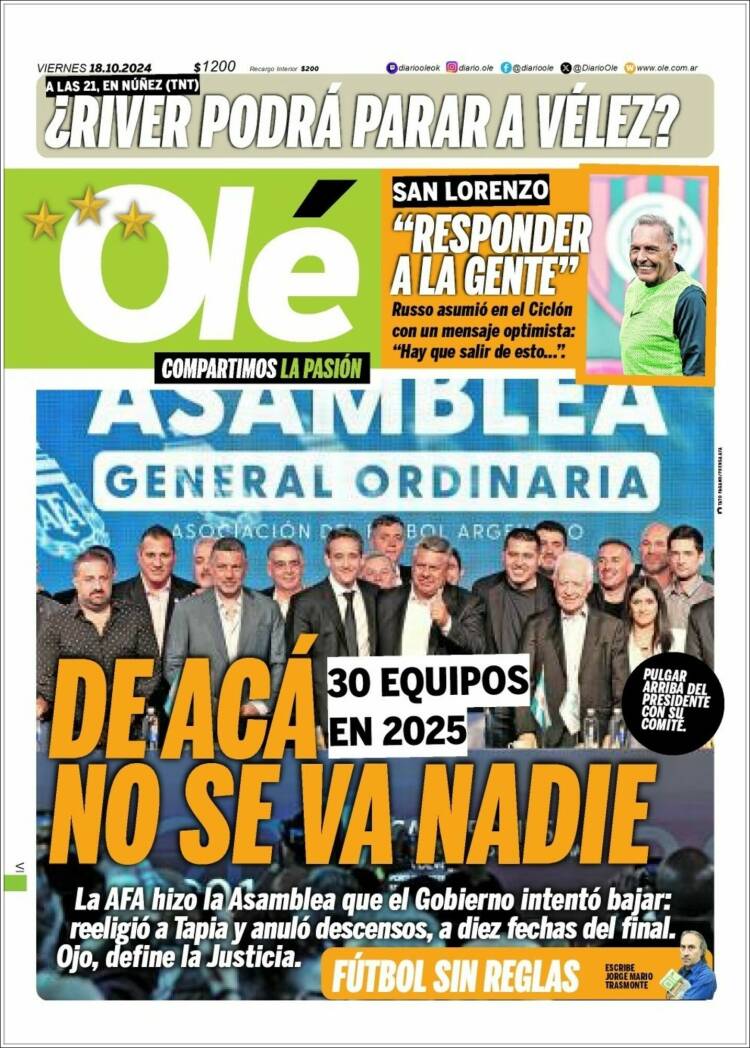 Portada de Olé (Argentina)