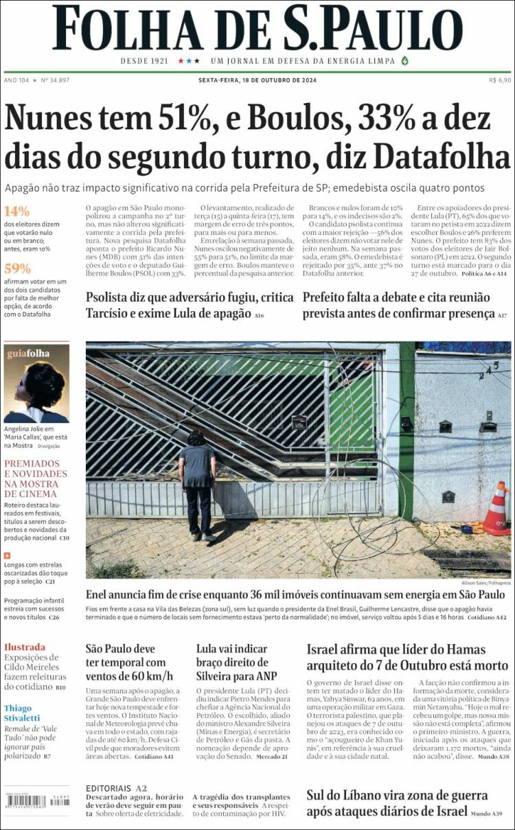 Portada de Folha de São Paulo (Brasil)