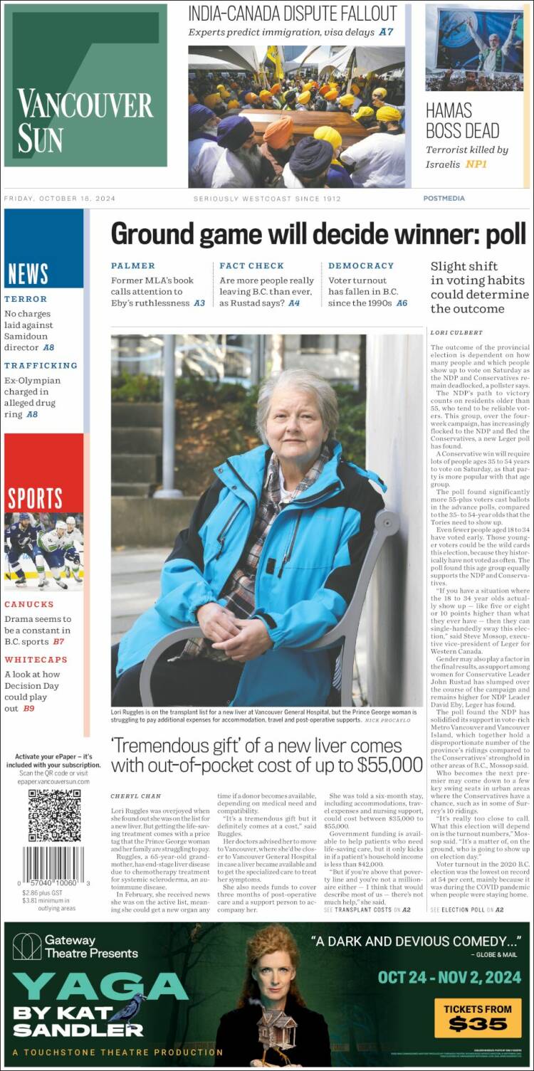 Portada de The Vancouver Sun (Canadá)