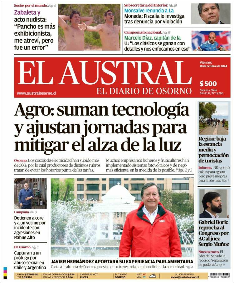 Portada de El Austral de Osorno (Chile)