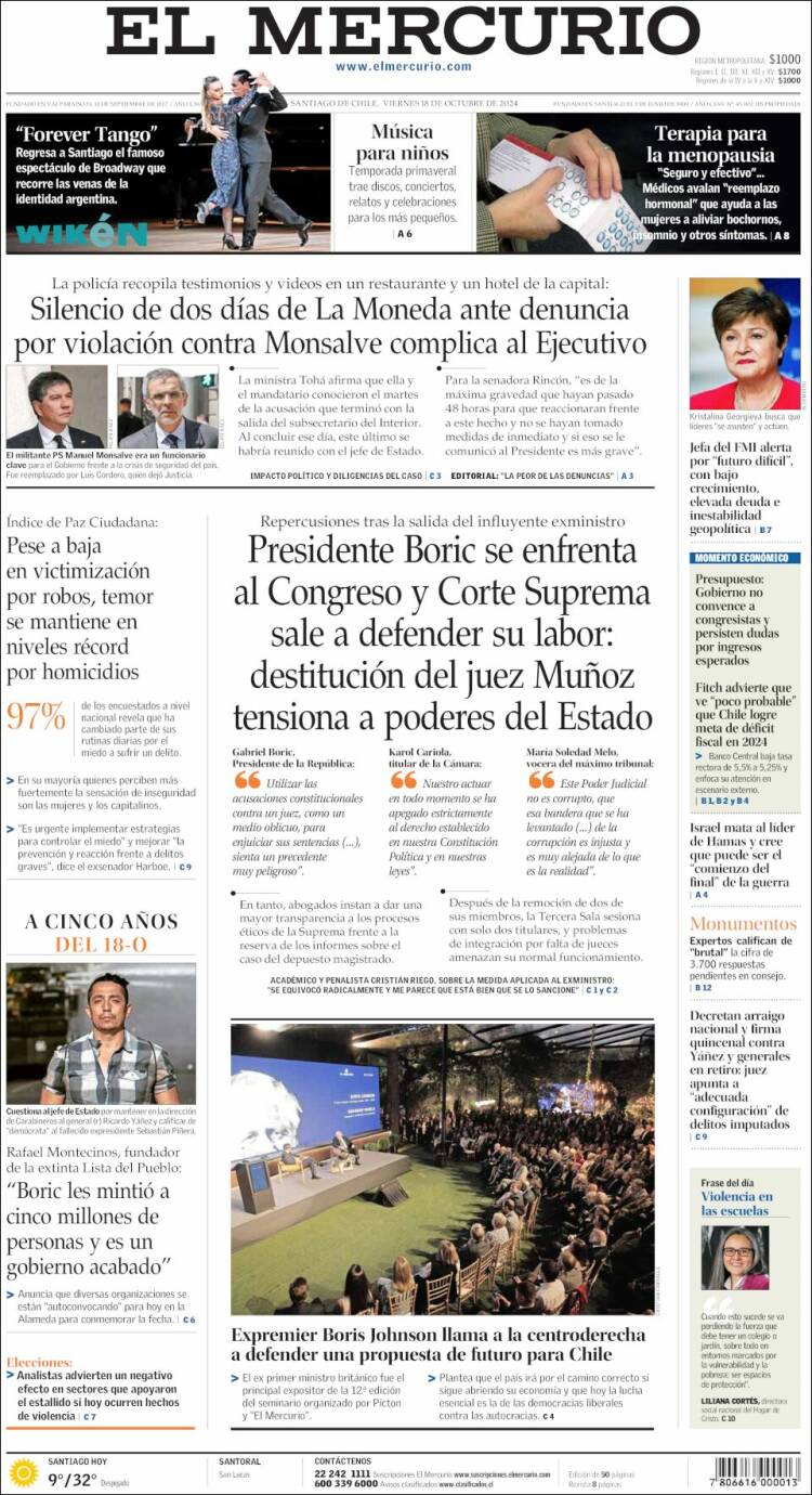 Portada de El Mercurio (Chile)