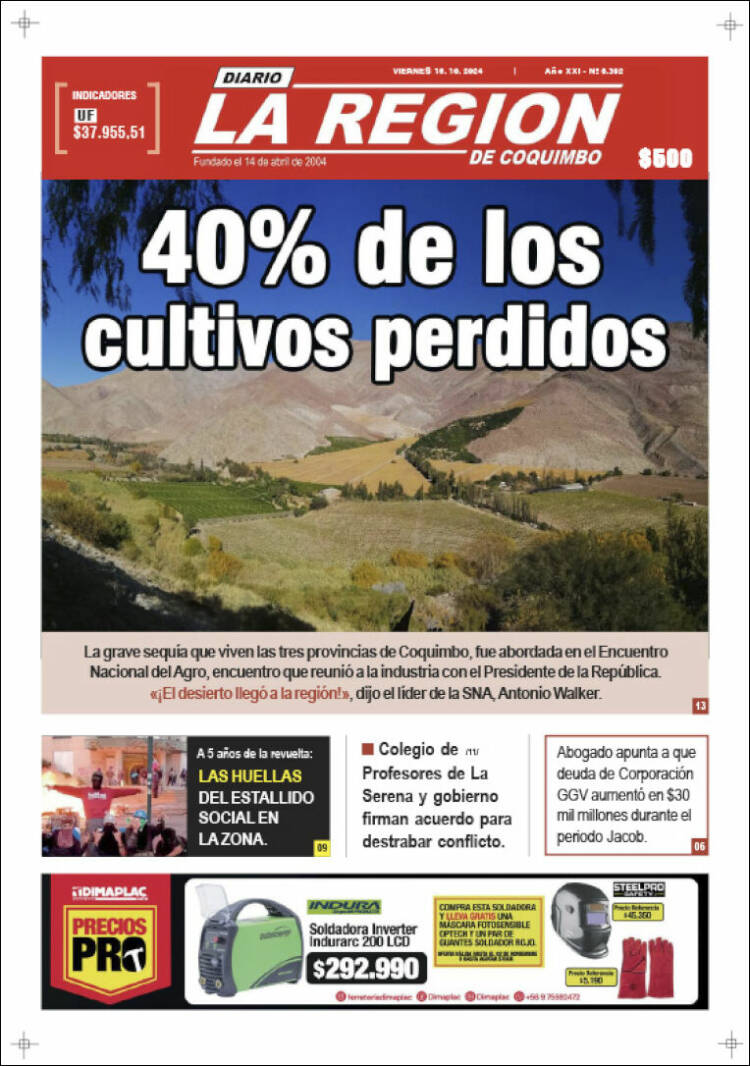 Portada de Diario La Región de Coquimbo (Chile)