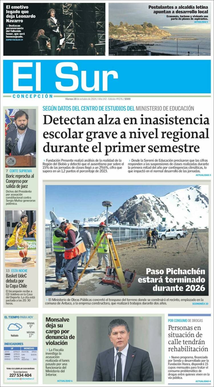 Portada de El Sur (Chile)