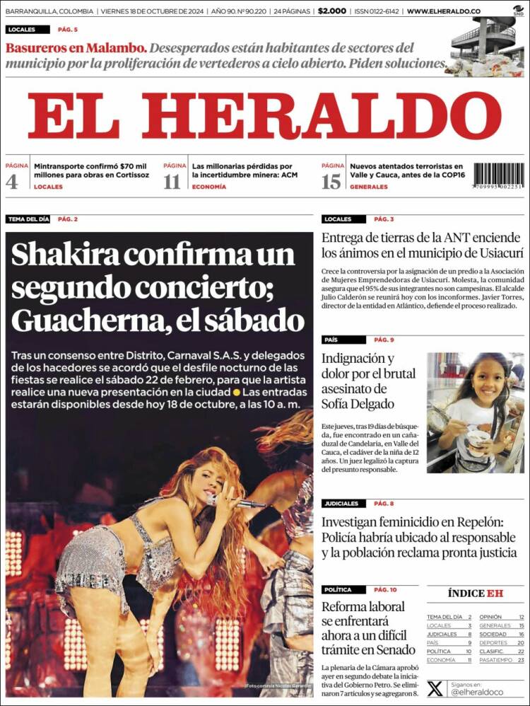 Portada de El Heraldo (Colombia)