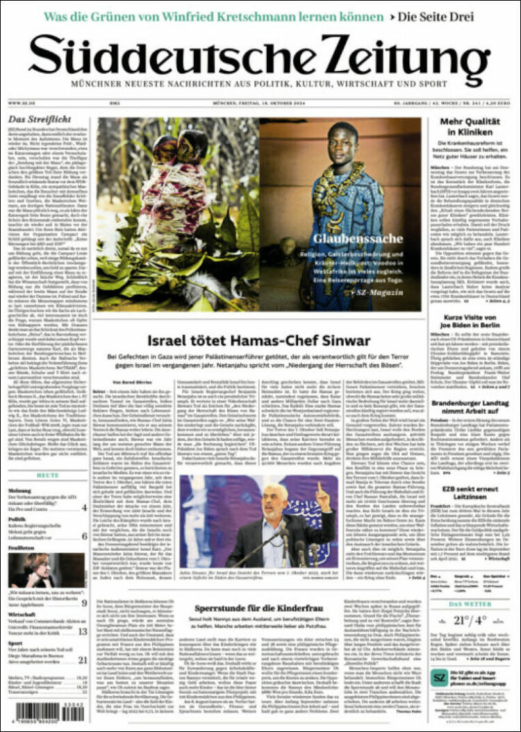 Portada de Sueddeutsche (Alemania)