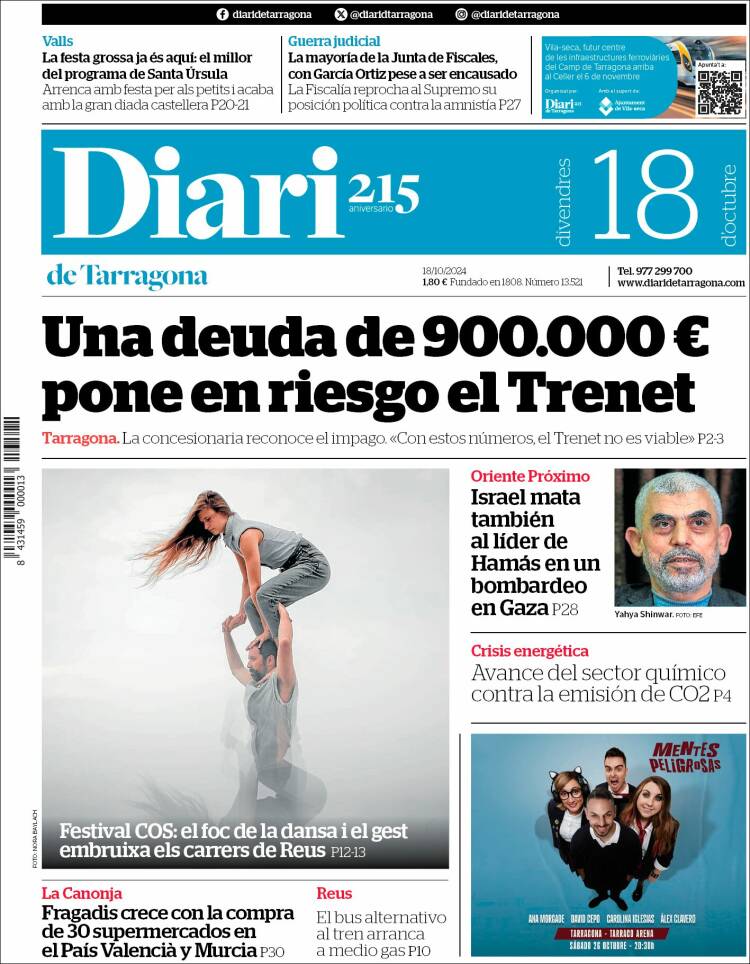 Portada de Diari de Tarragona (España)