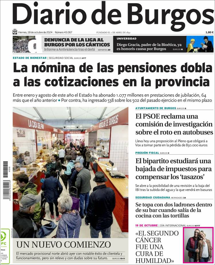 Portada de Diario de Burgos (España)