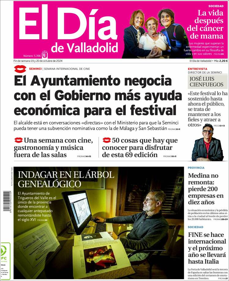 Portada de El Día de Valladolid (España)