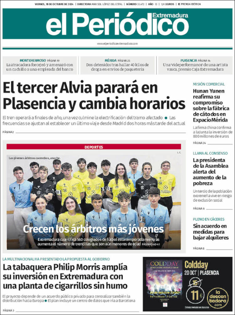 Portada de El Periódico de Extremadura (España)