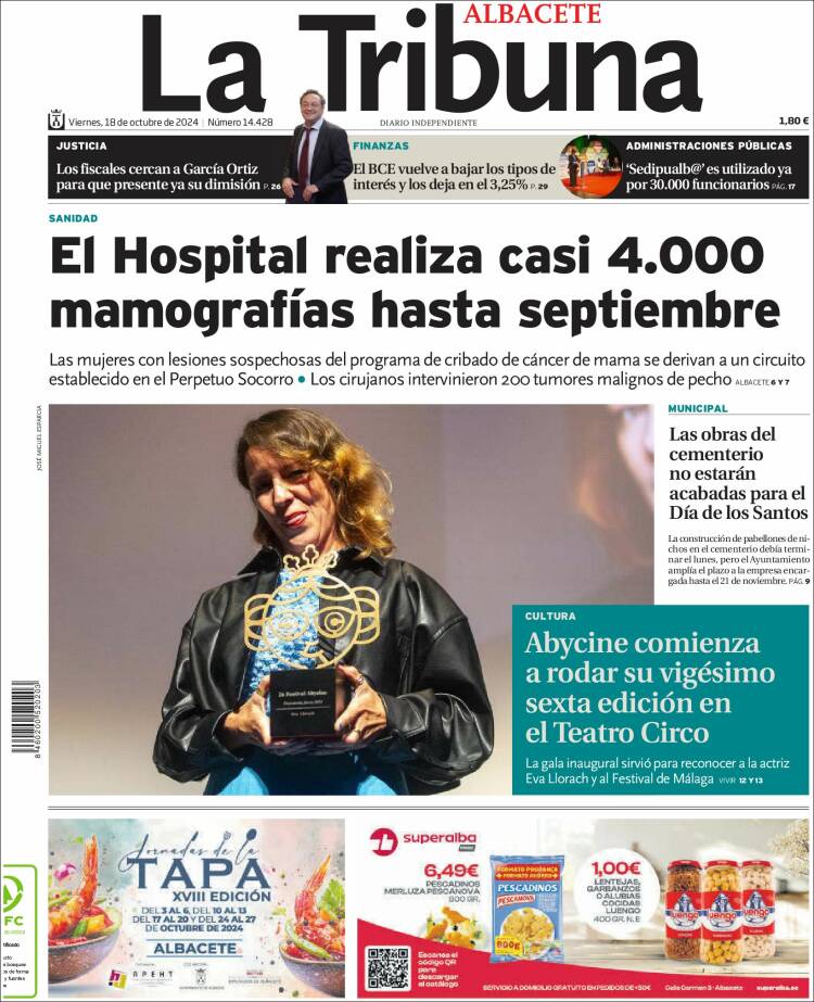 Portada de La Tribuna de Albacete (España)