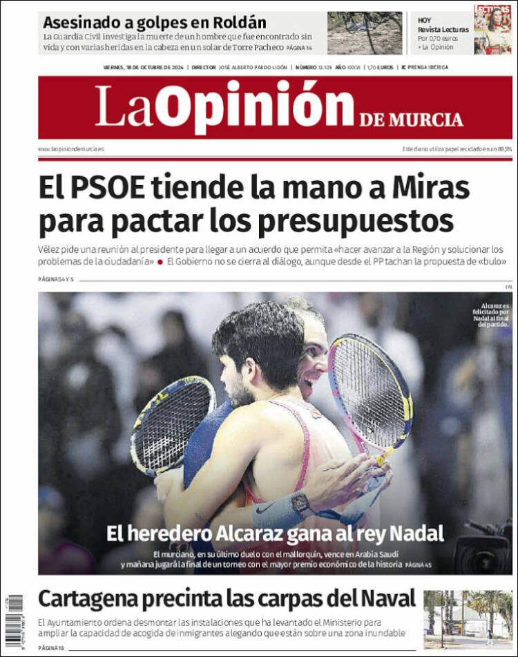 Portada de La Opinión de Murcia (España)