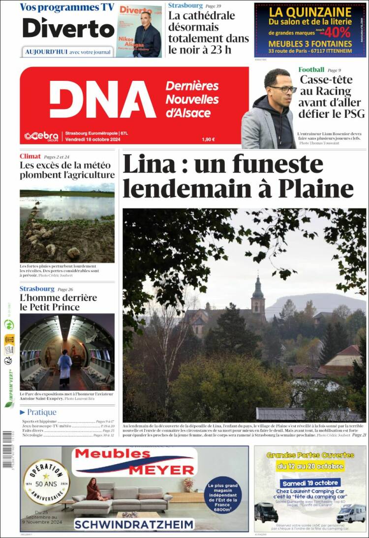 Portada de Les Dernières Nouvelles d'Alsace (Francia)