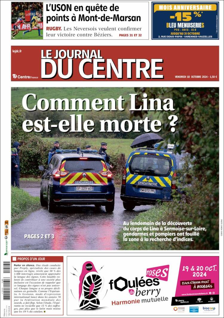 Portada de Le Journal du Centre (Francia)