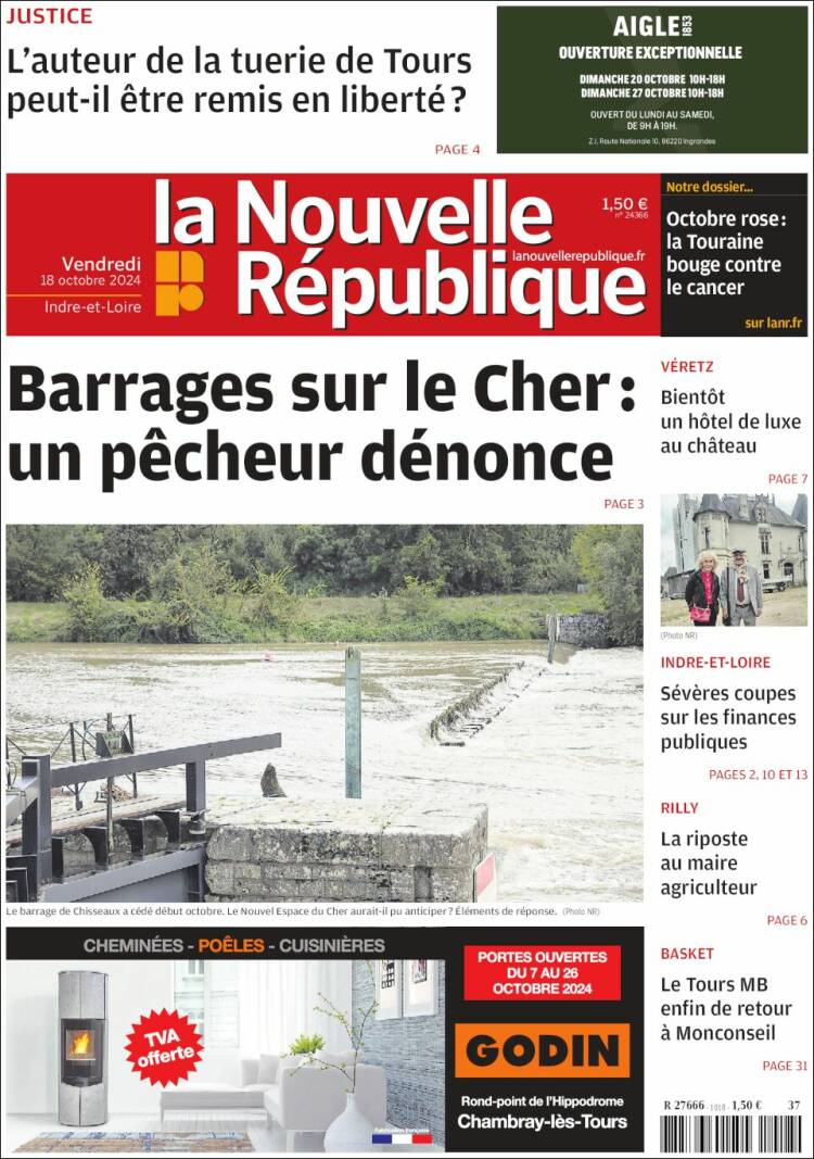 Portada de La Nouvelle Republique (Francia)