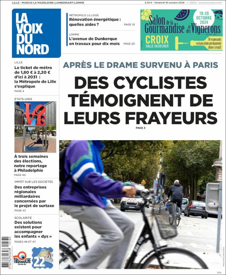 Portada de La Voix du Nord (Francia)