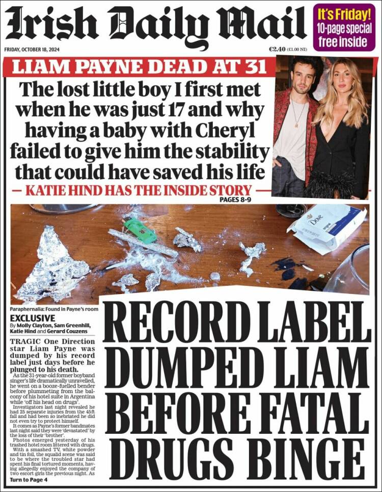 Portada de Irish Daily Mail (Irlanda)