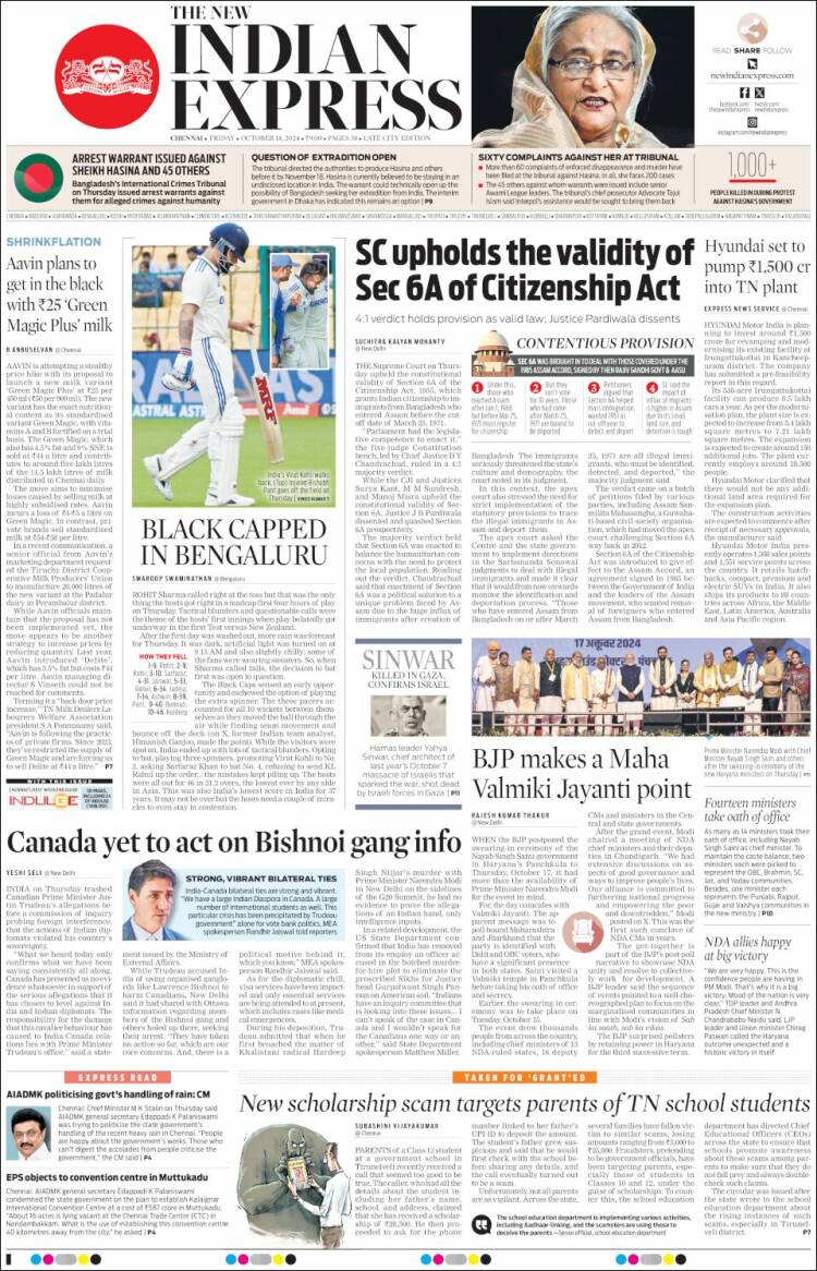 Portada de New Indian Express (India)