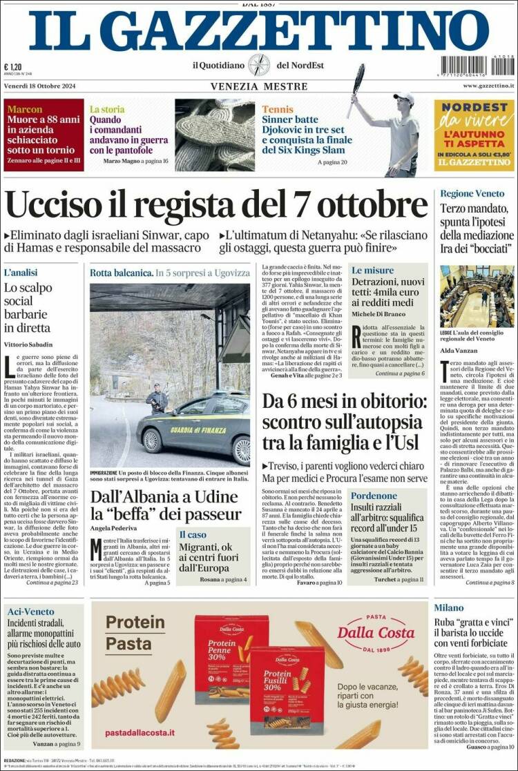 Portada de Il Gazzettino (Italia)