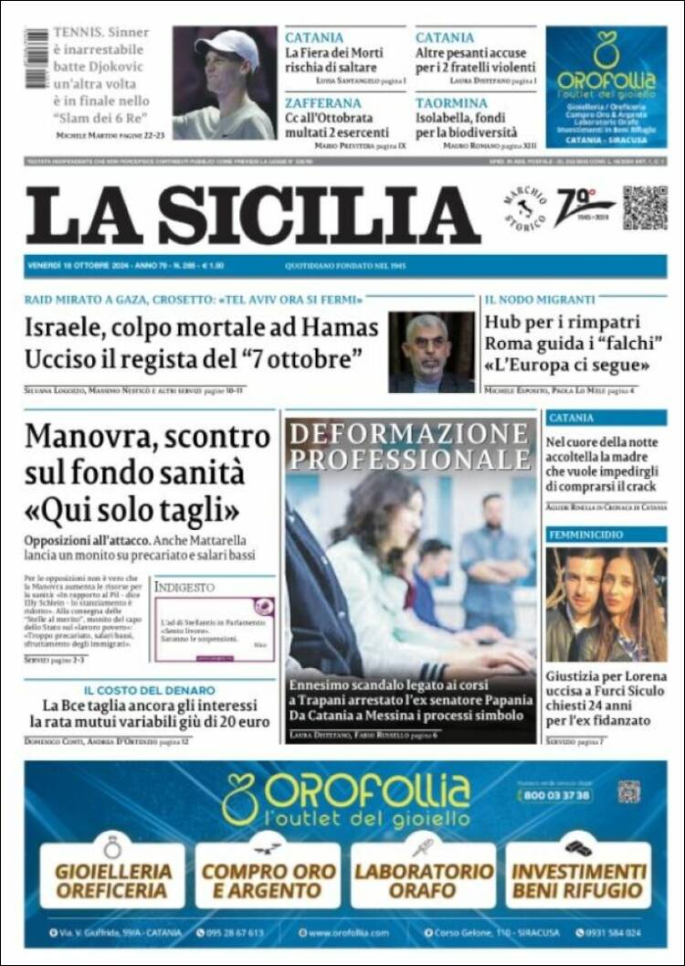 Portada de La Sicilia (Italia)