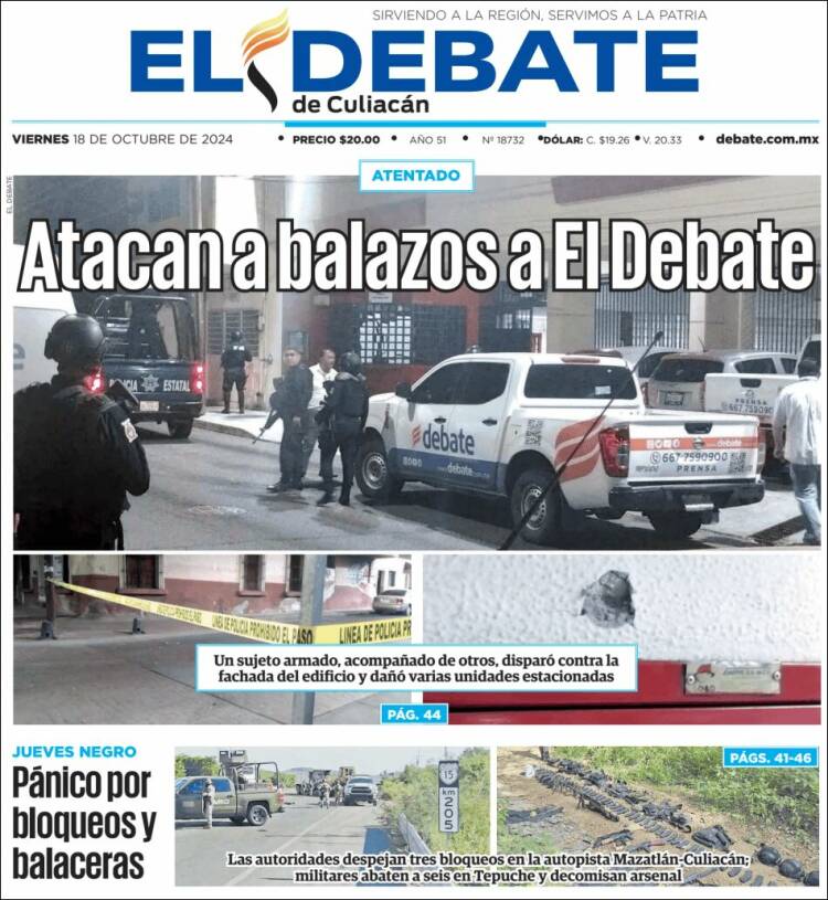 Portada de El Debate de Culiacán (México)