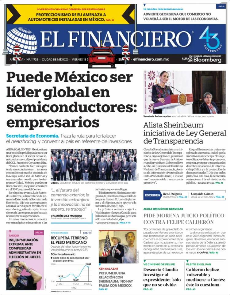 Portada de El Financiero (México)