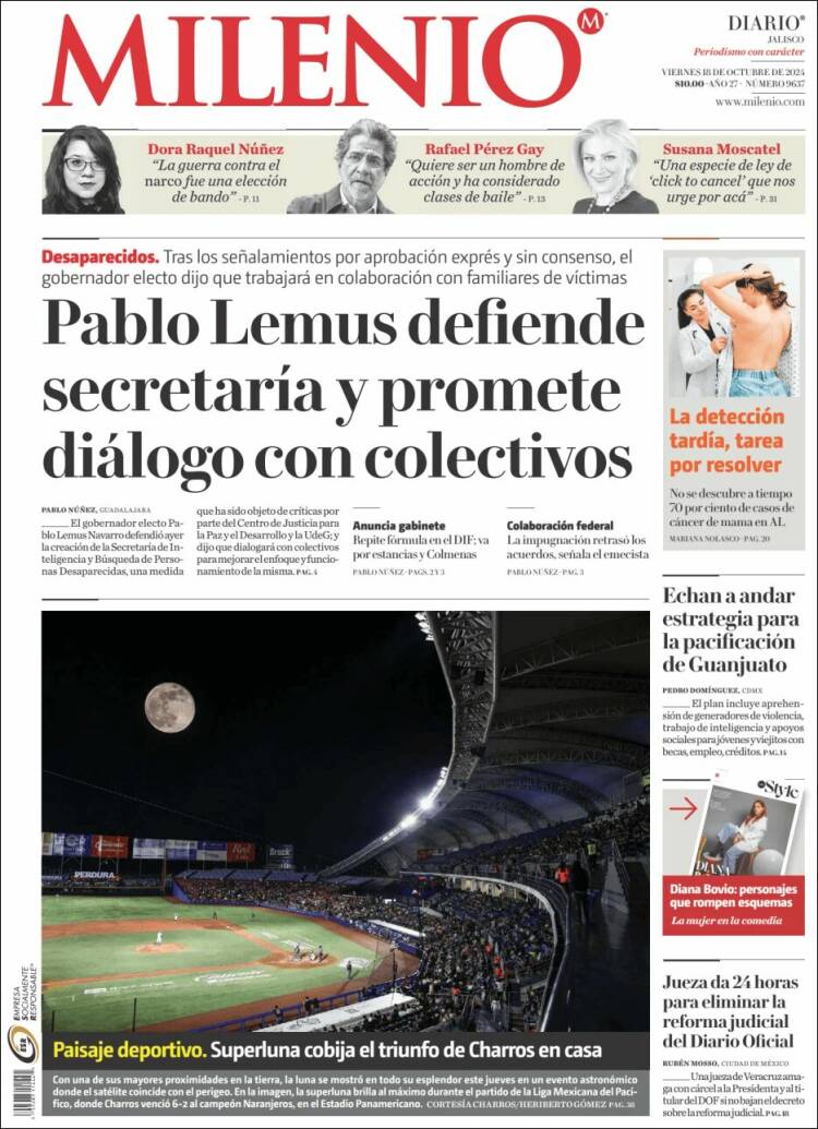 Portada de Milenio - Jalisco (México)