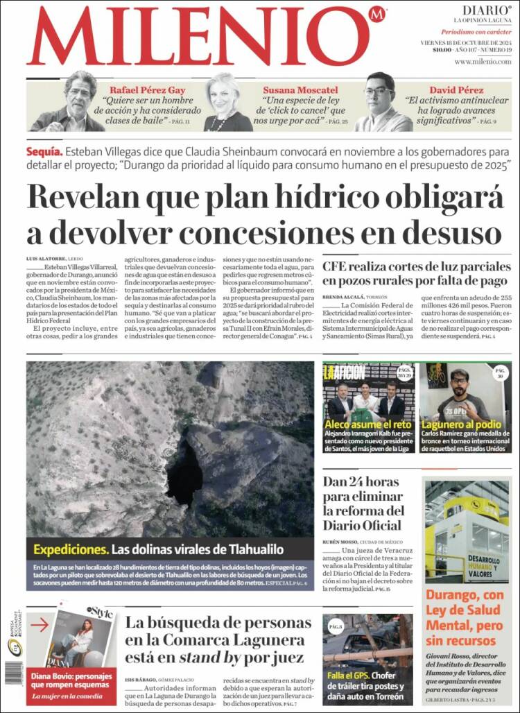 Portada de Milenio - Laguna (México)