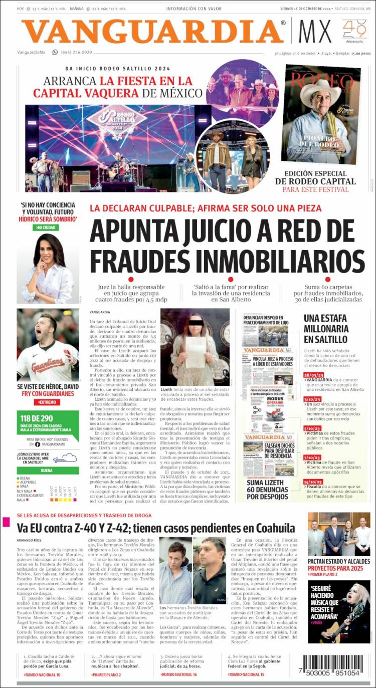 Portada de Vanguardia (México)