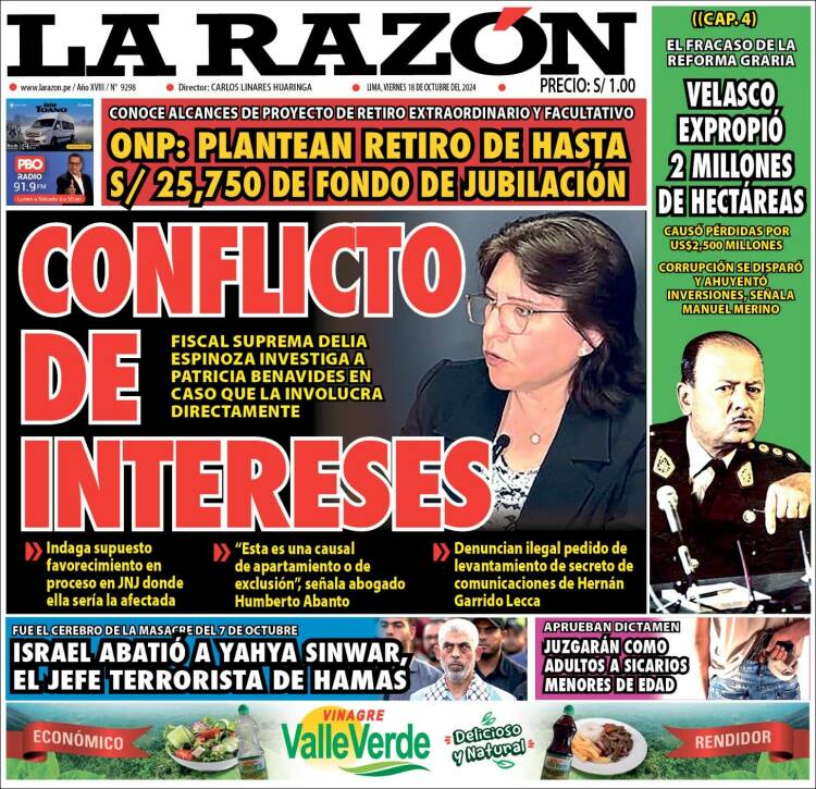 Portada de La Razón (Perú)