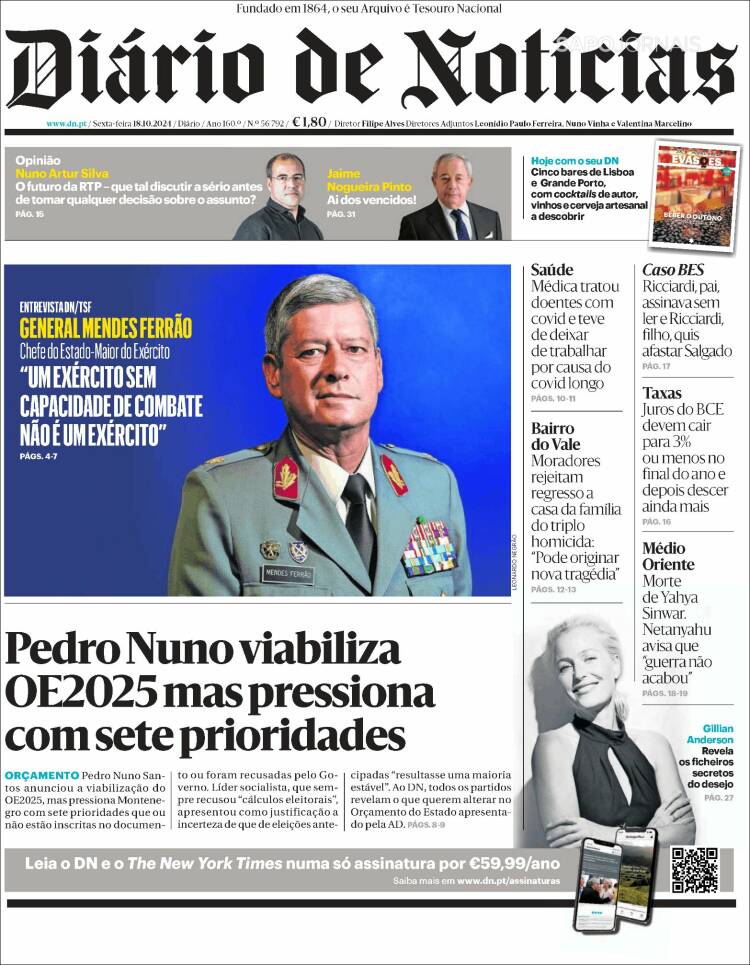 Portada de Diário de Noticias (Portugal)