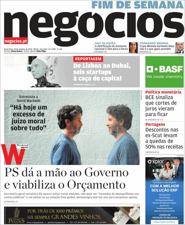 Portada de Jornal de Negócios (Portugal)