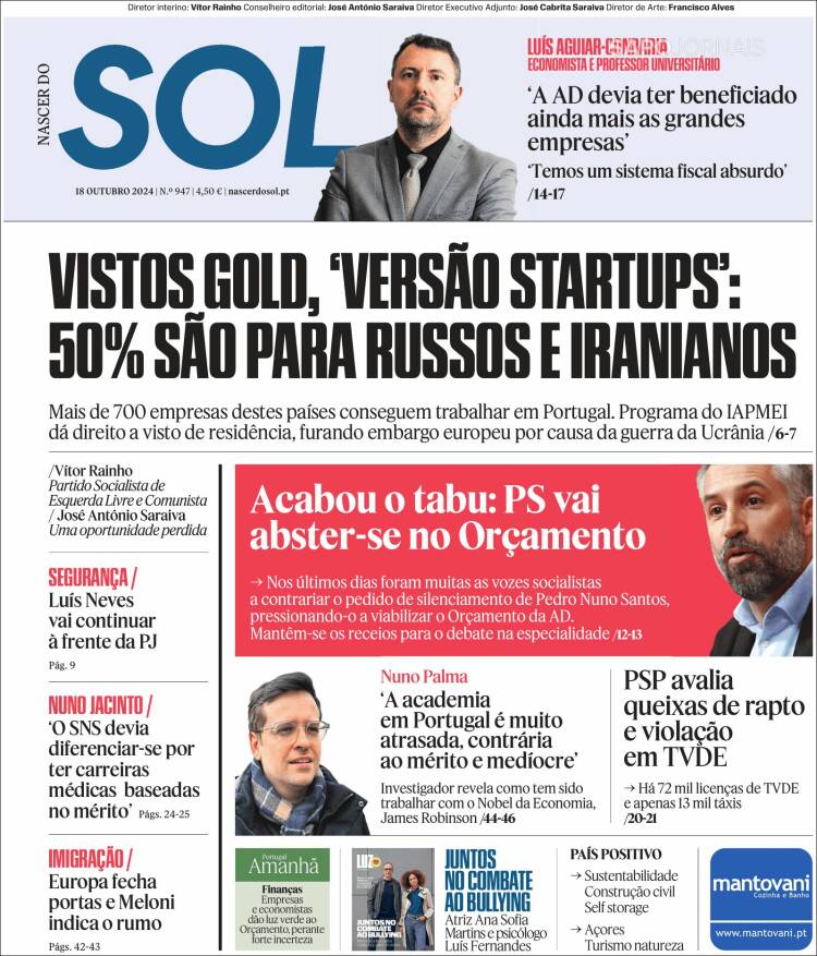 Portada de Jornal Sol (Portugal)