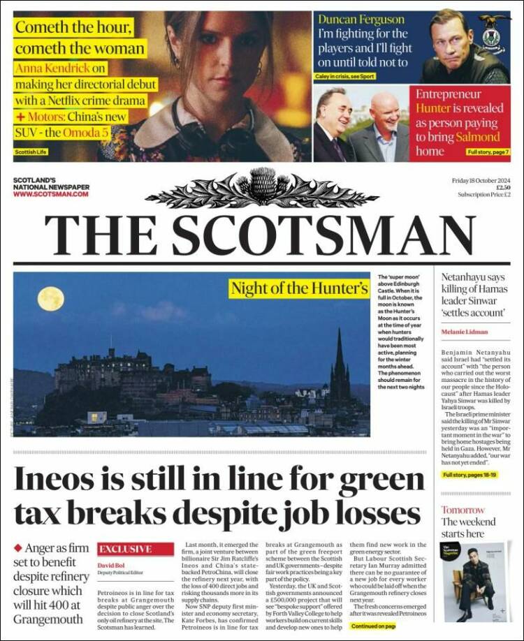 Portada de The Scotsman (Reino Unido)