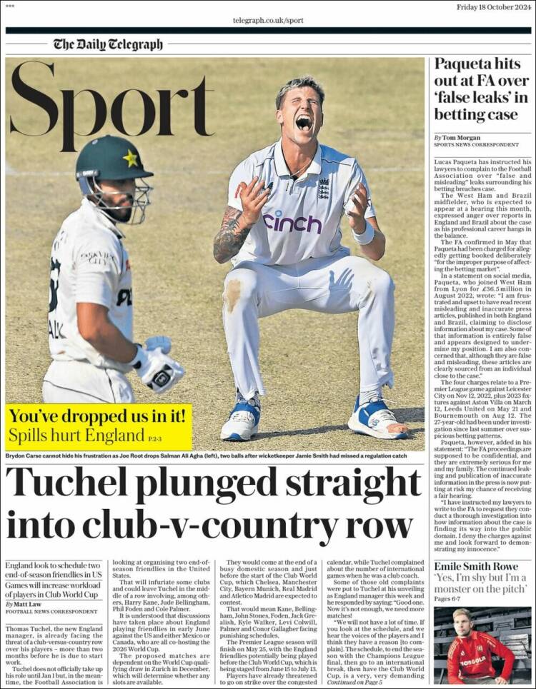 Portada de Telegraph Sport (Reino Unido)