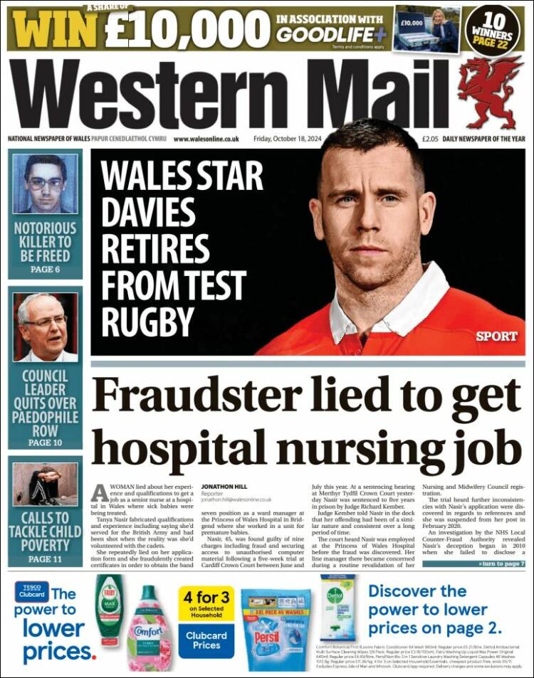 Portada de Western Mail (Reino Unido)