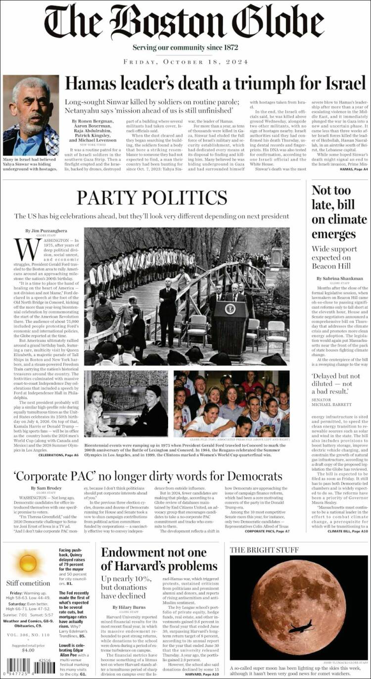 Portada de Boston Globe (USA)