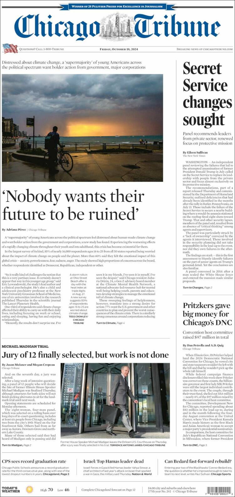 Portada de Chicago Tribune (USA)