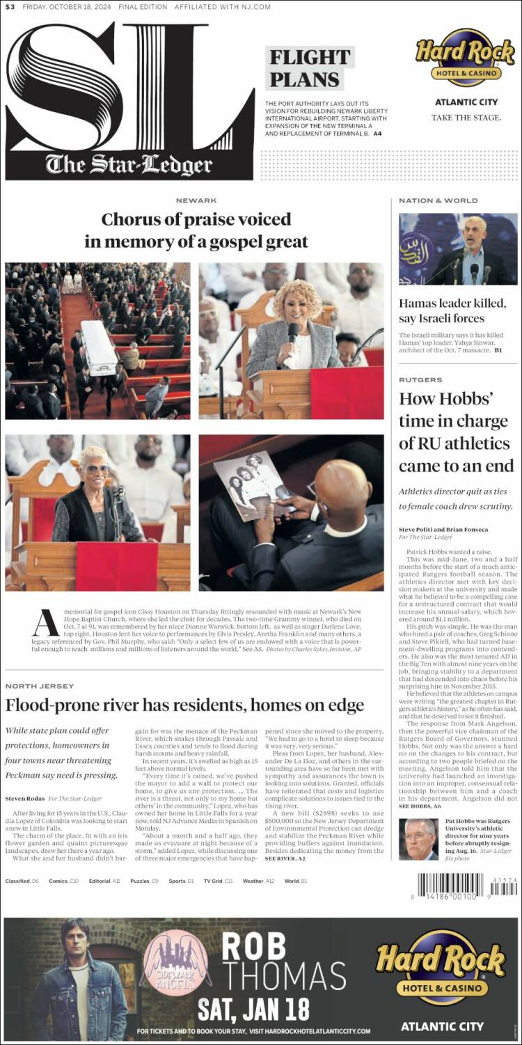 Portada de Star-Ledger (USA)