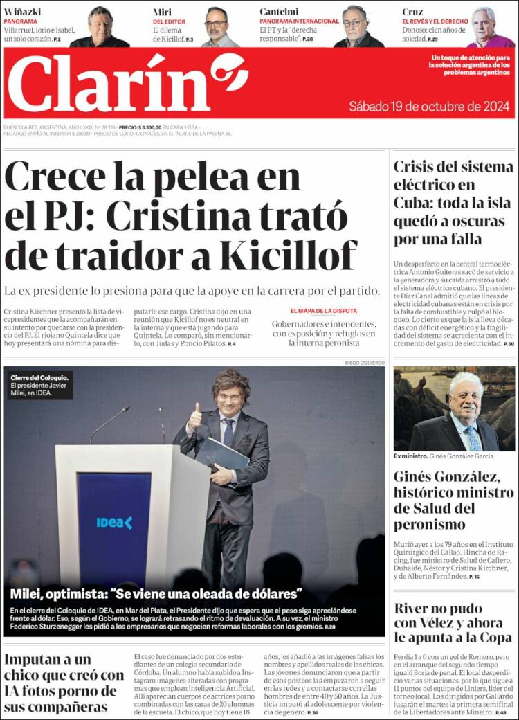 Portada de Clarín (Argentina)