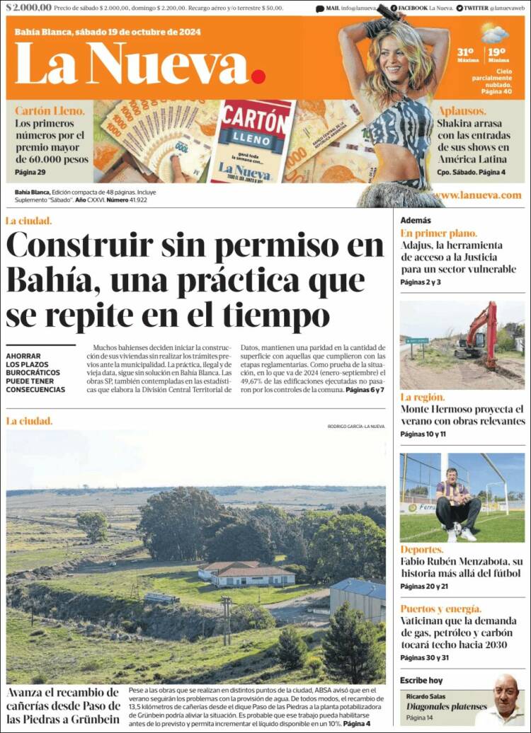 Portada de La Nueva Provincia (Argentina)