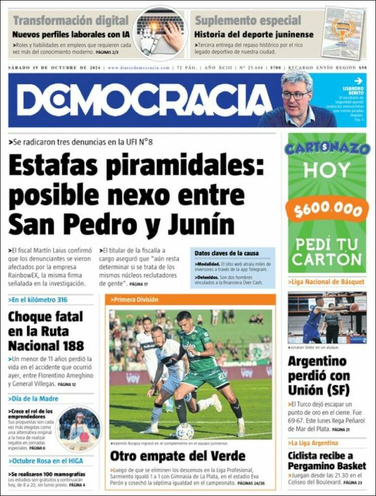 Portada de Diario Democracia (Argentina)