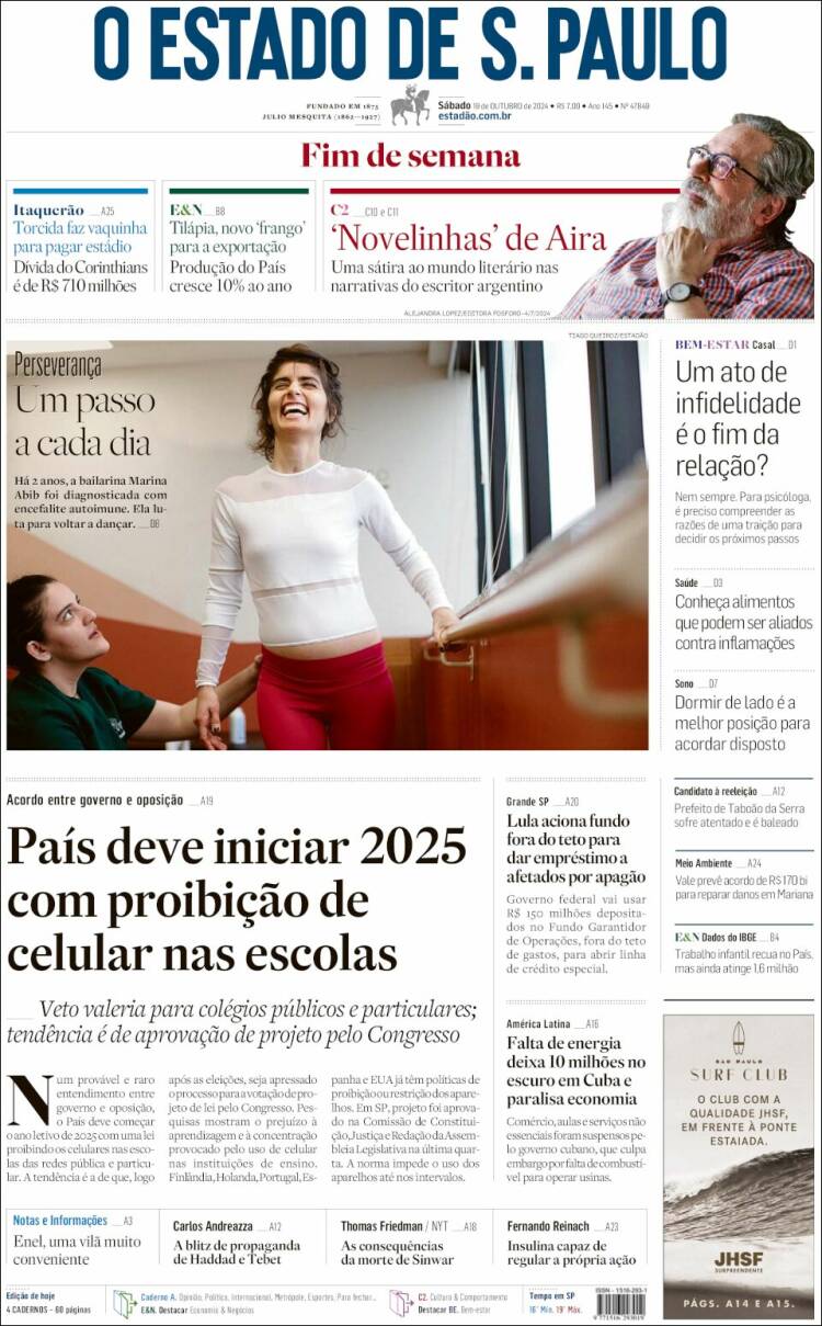 Portada de O Estado de São Paulo (Brasil)